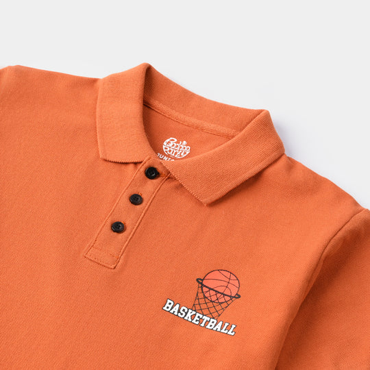 Boys Cotton PK Polo Basketball - Rust