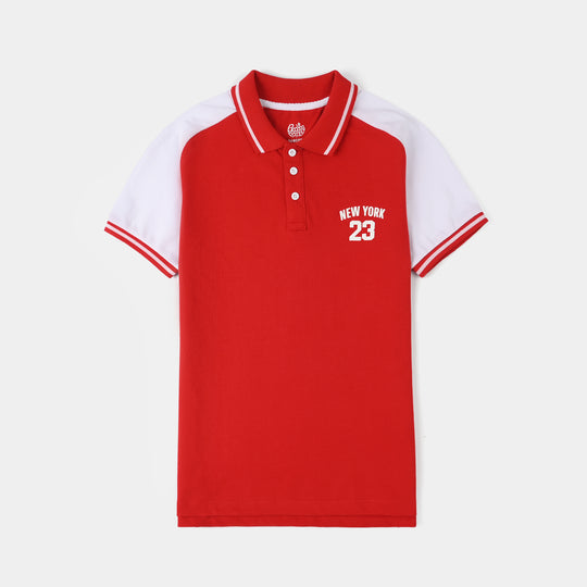 Boys Cotton PK Polo New York - Red/White