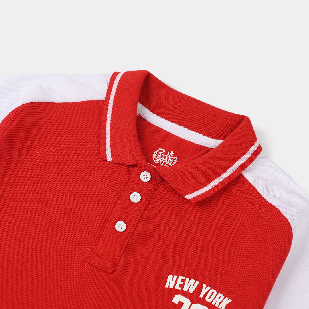 Boys Cotton PK Polo New York - Red/White