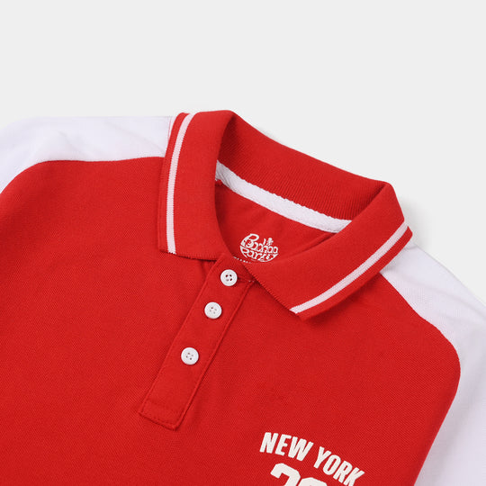 Boys Cotton PK Polo New York - Red/White