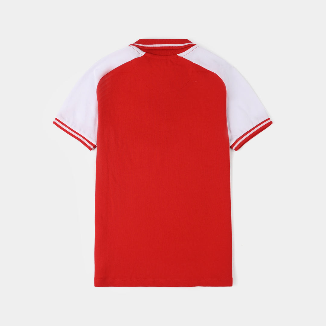 Boys Cotton PK Polo New York - Red/White