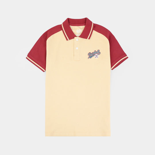 Boys Cotton PK Polo (Baseball) - Warm Sand