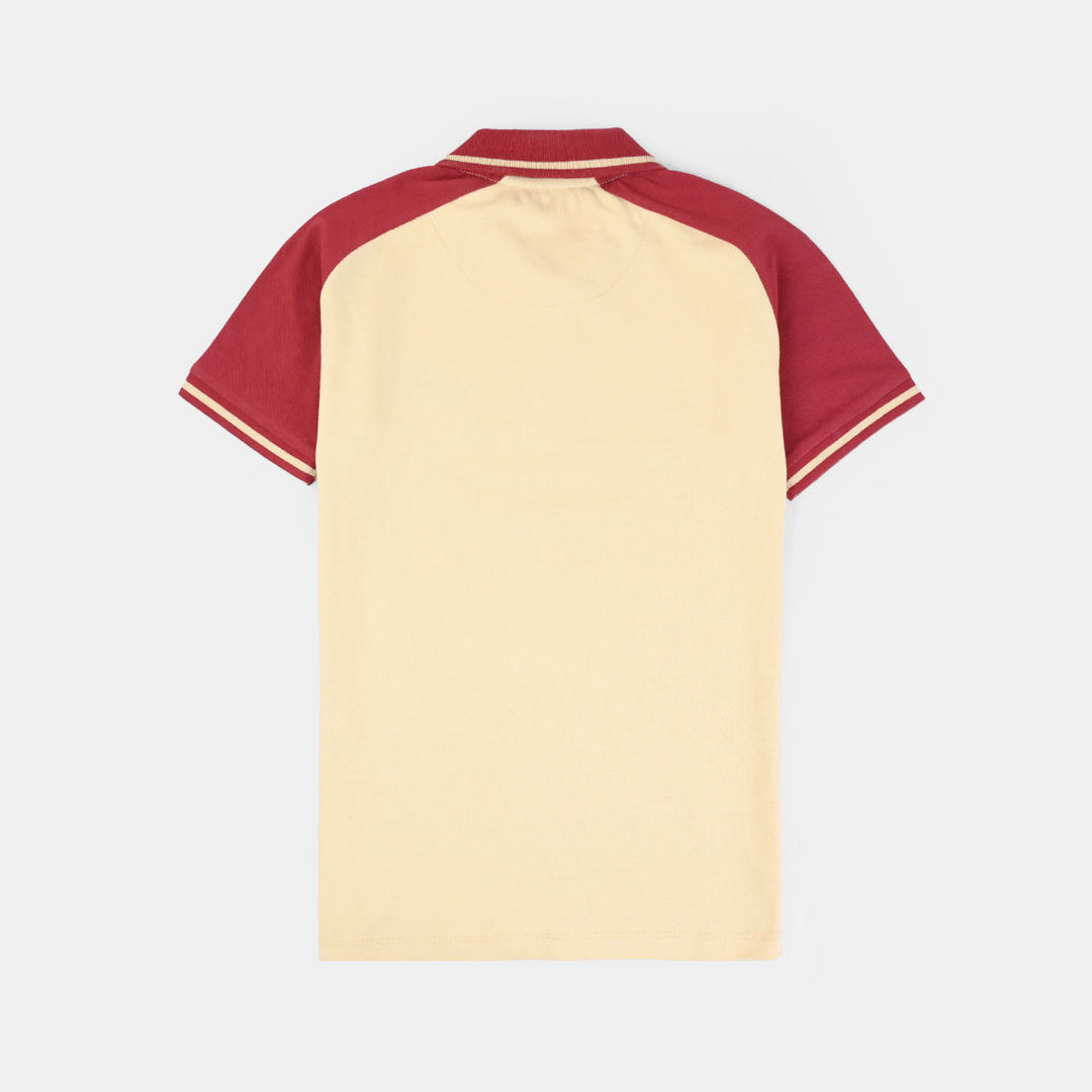 Boys Cotton PK Polo (Baseball) - Warm Sand
