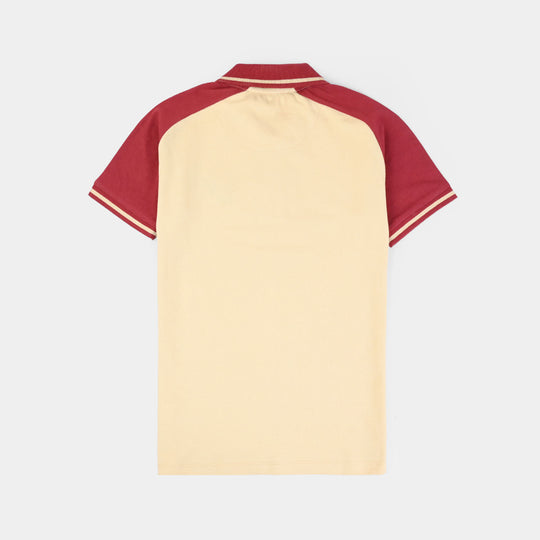 Boys Cotton PK Polo (Baseball) - Warm Sand