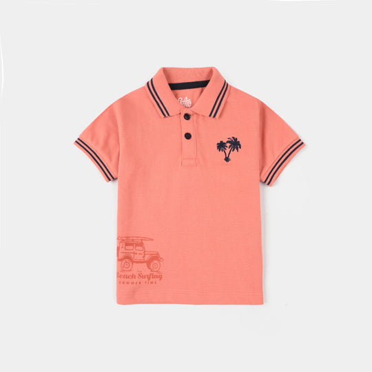 Infant Boys Cotton PK Polo (Beach Surfing) – Terra Cotta