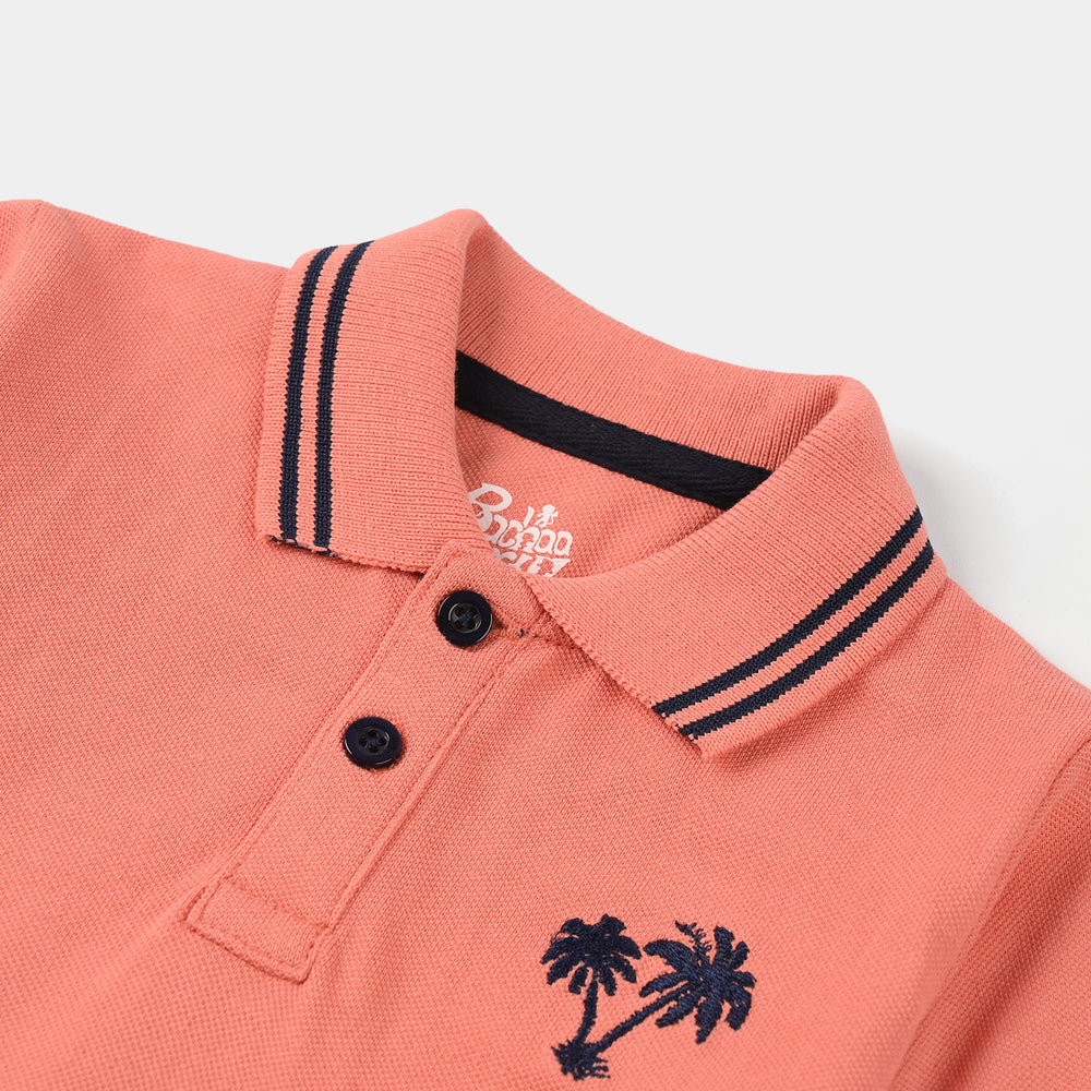 Infant Boys Cotton PK Polo (Beach Surfing) – Terra Cotta