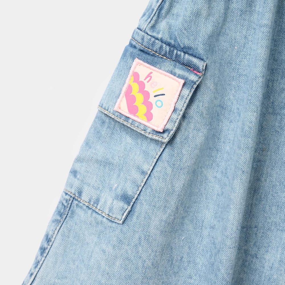 Girls Denim Rigid Skirt (Hello) - Mid Blue