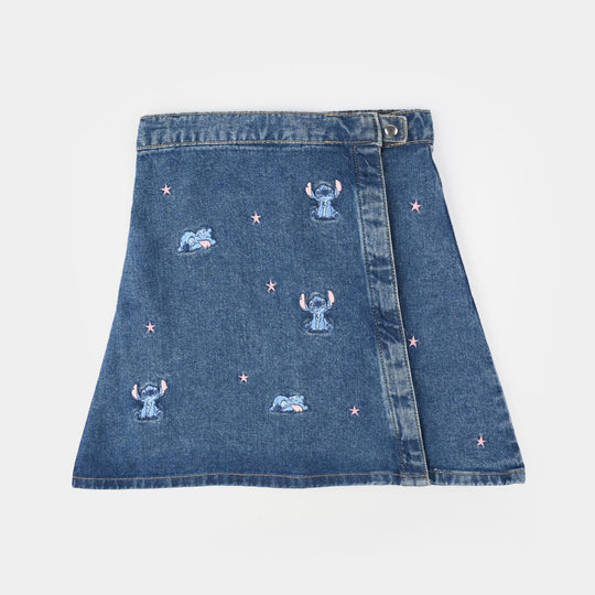 Girls Denim Stretch Shorts (Flower Sided) - Light Blue