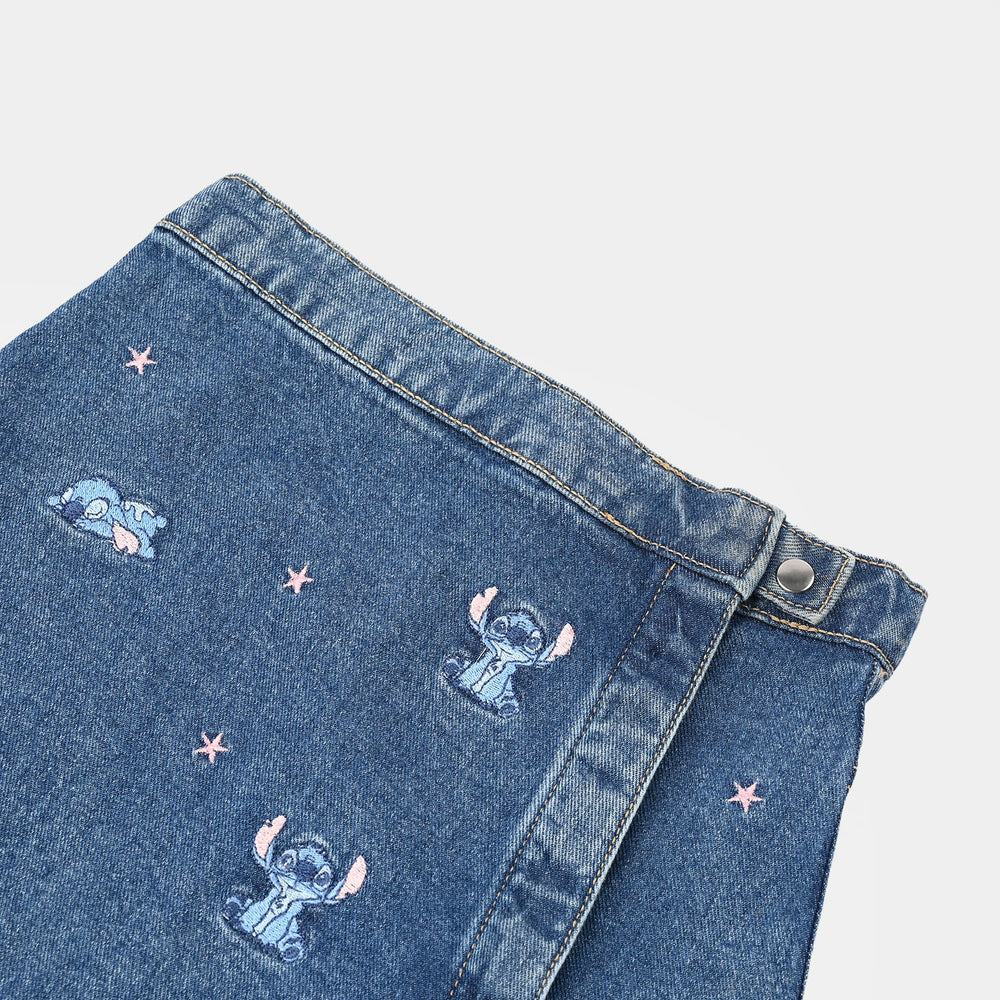 Girls Denim Stretch Shorts (Flower Sided) - Light Blue