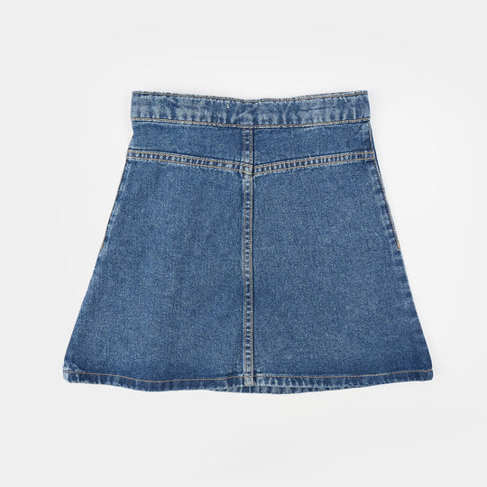 Girls Denim Stretch Shorts (Flower Sided) - Light Blue