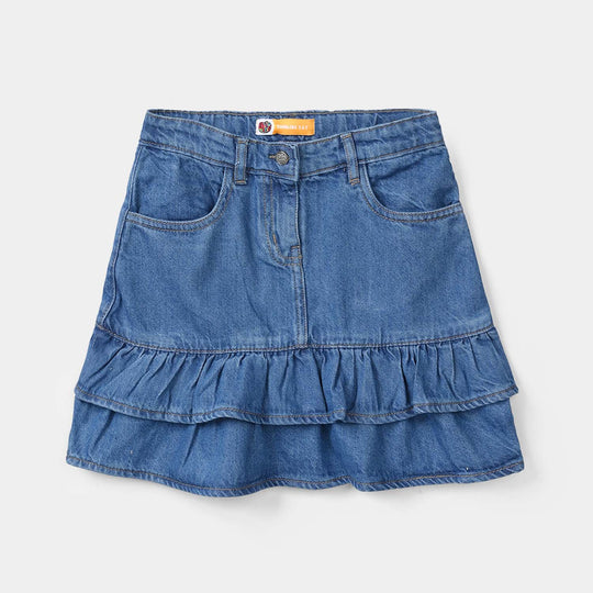 Girls Denim Rigid Skirt (Ruffle) – Dark Blue
