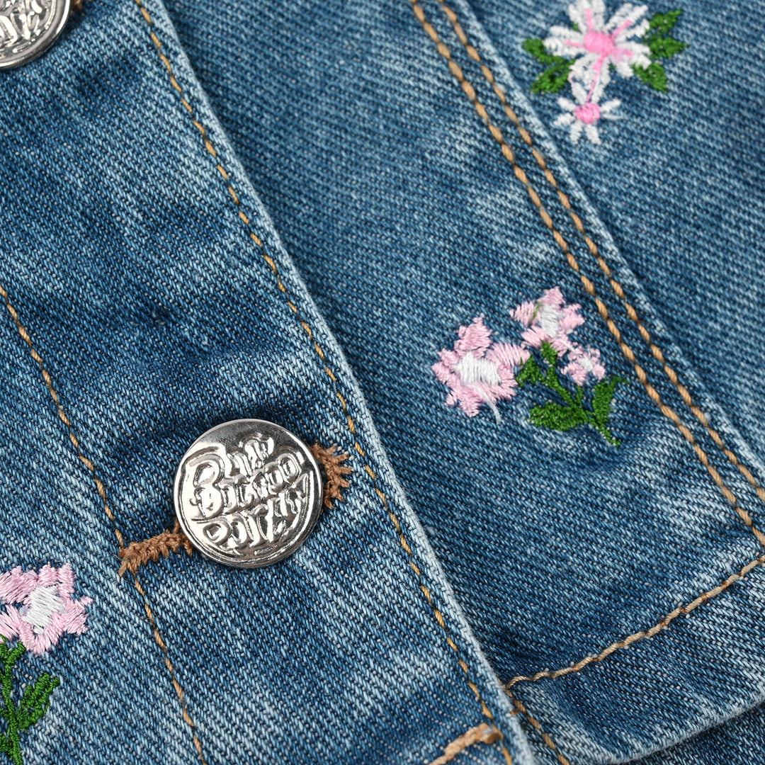 Girls Denim Rigid Skirt (Flower) - Mid Blue