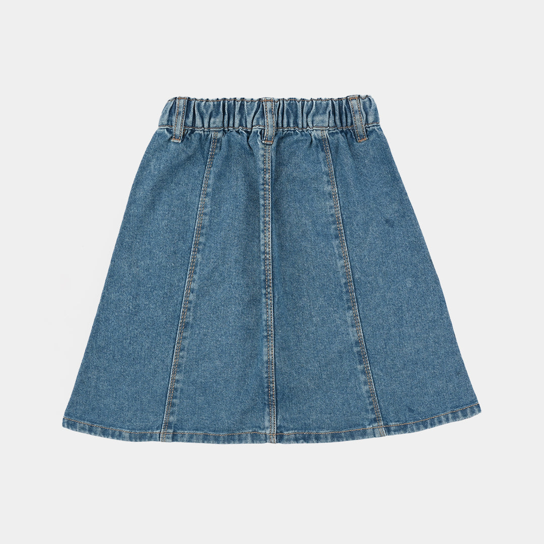 Girls Denim Rigid Skirt (Flower) - Mid Blue