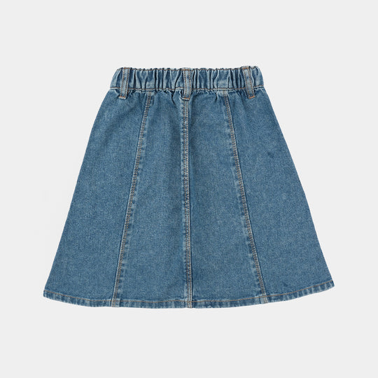 Girls Denim Rigid Skirt (Flower) - Mid Blue
