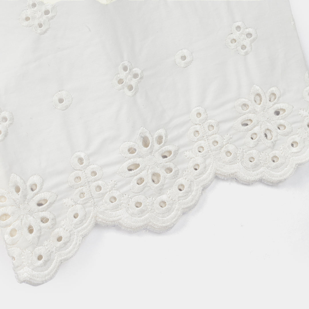 Girls Cotton Embroidered Pant Floral - White