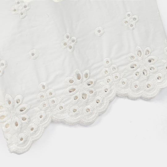 Girls Cotton Embroidered Pant Floral - White