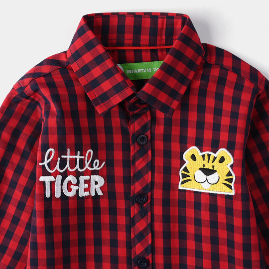 Infant Boys Yarn Dyed Shirt (Little Tiger) - Red
