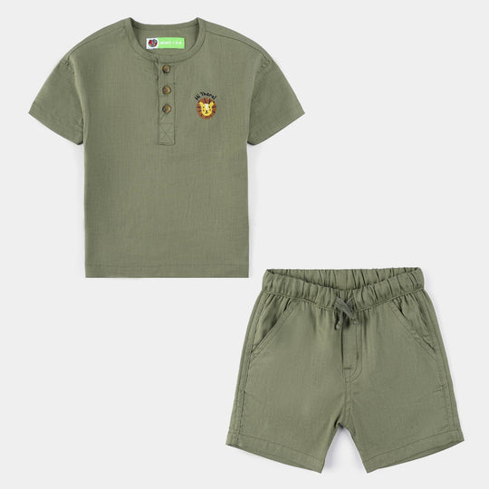 Infant Boys Cotton Woven Suit (Jungle Friend) – Green