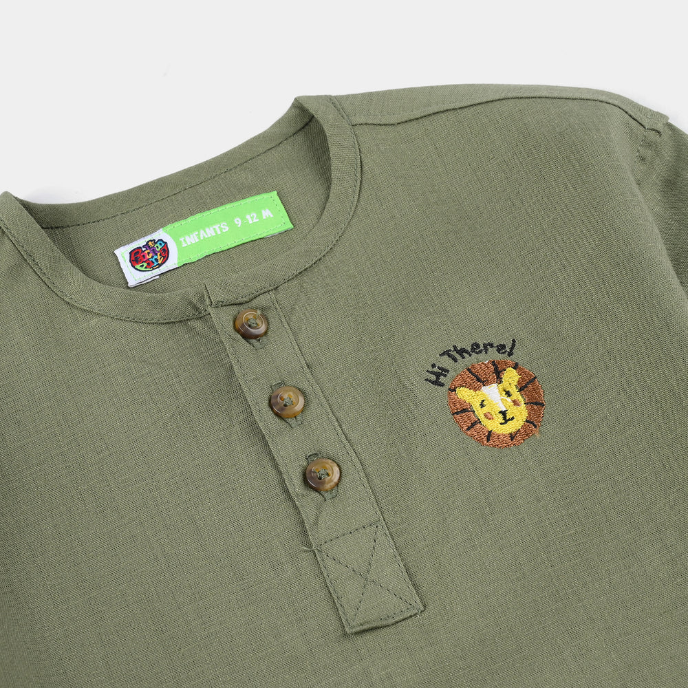 Infant Boys Cotton Woven Suit (Jungle Friend) – Green