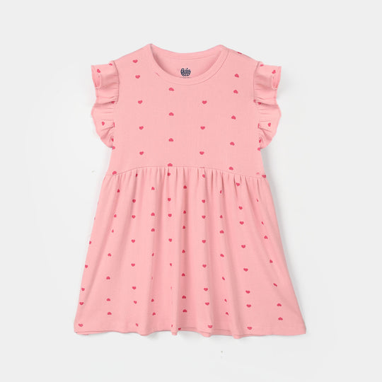 Girls 2x1 Rib Knitted Frock (Hearts) - Pink