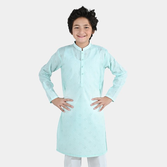 Boys Poly Viscose Basic Kurta - Aqua