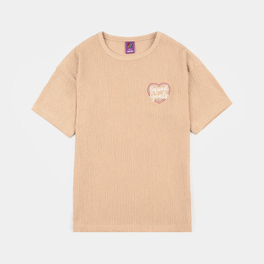 Girls Poly Crinkle T-Shirt (Squad Goals) - Brown