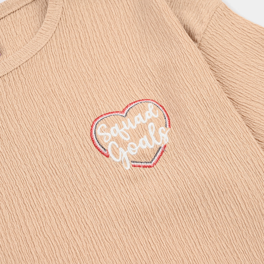 Girls Poly Crinkle T-Shirt (Squad Goals) - Brown