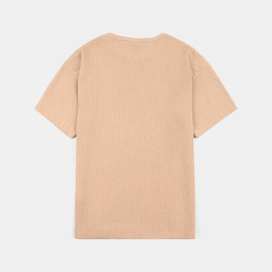 Girls Poly Crinkle T-Shirt (Squad Goals) - Brown