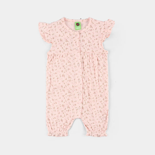Infant Girls Poly Crinkle Knitted Romper (Nature Spoke) - Pink