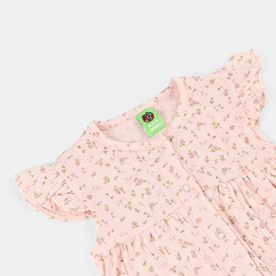 Infant Girls Poly Crinkle Knitted Romper (Nature Spoke) - Pink