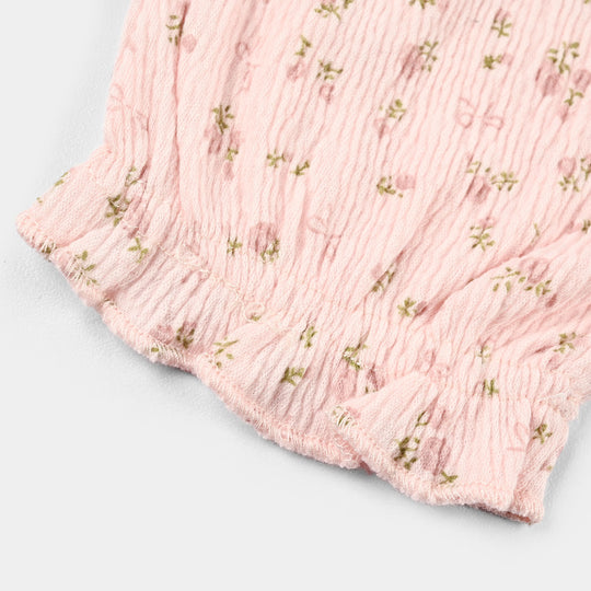 Infant Girls Poly Crinkle Knitted Romper (Nature Spoke) - Pink