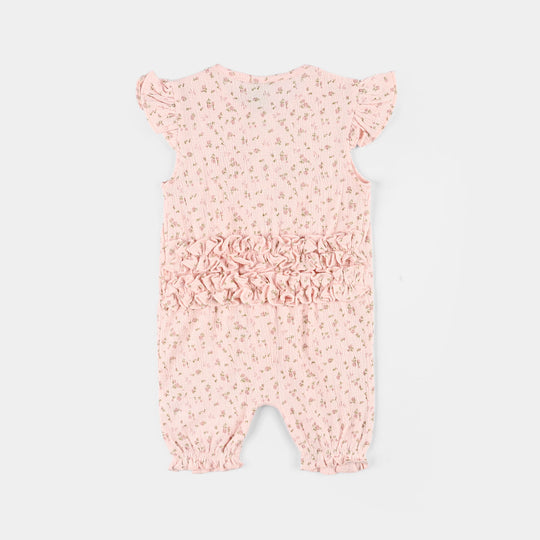 Infant Girls Poly Crinkle Knitted Romper (Nature Spoke) - Pink