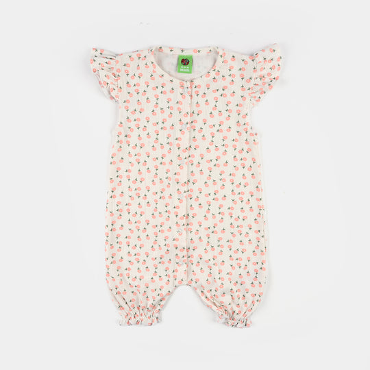 Infant Girls Cotton Interlock Knitted Romper (Soft Petal) - White