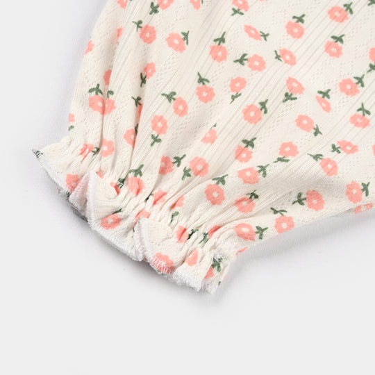 Infant Girls Cotton Interlock Knitted Romper (Soft Petal) - White