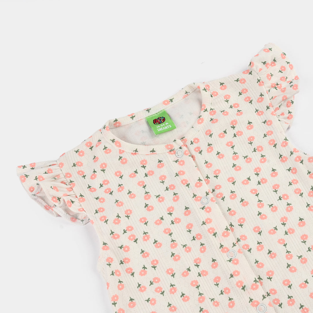 Infant Girls Cotton Interlock Knitted Romper (Soft Petal) - White