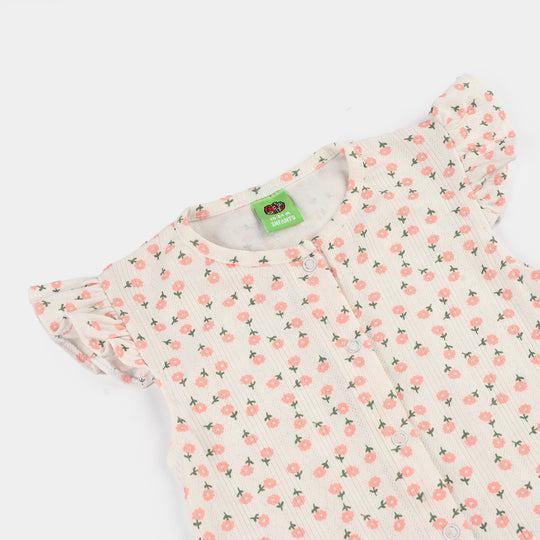 Infant Girls Cotton Interlock Knitted Romper (Soft Petal) - White
