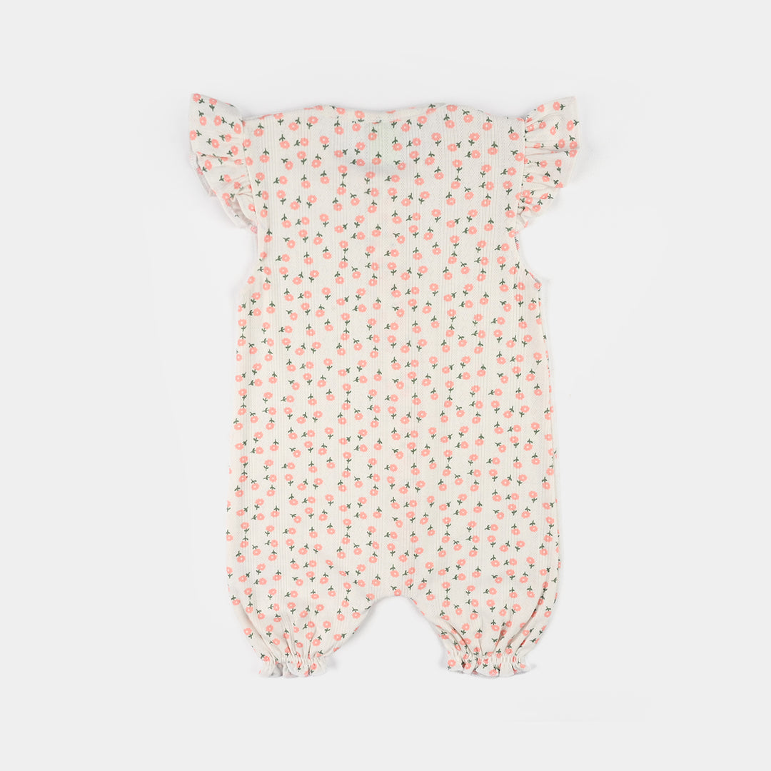 Infant Girls Cotton Interlock Knitted Romper (Soft Petal) - White