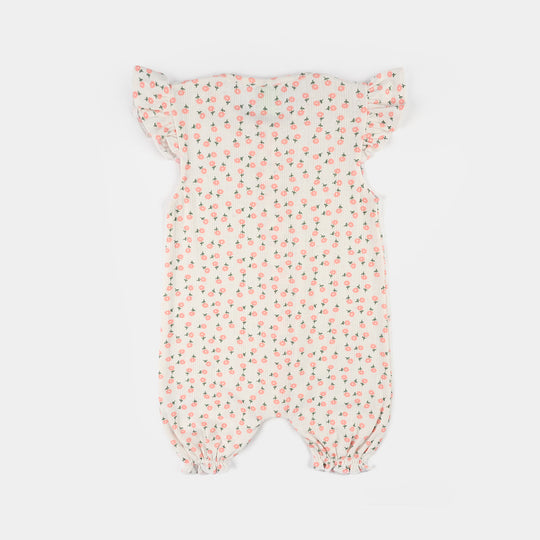 Infant Girls Cotton Interlock Knitted Romper (Soft Petal) - White