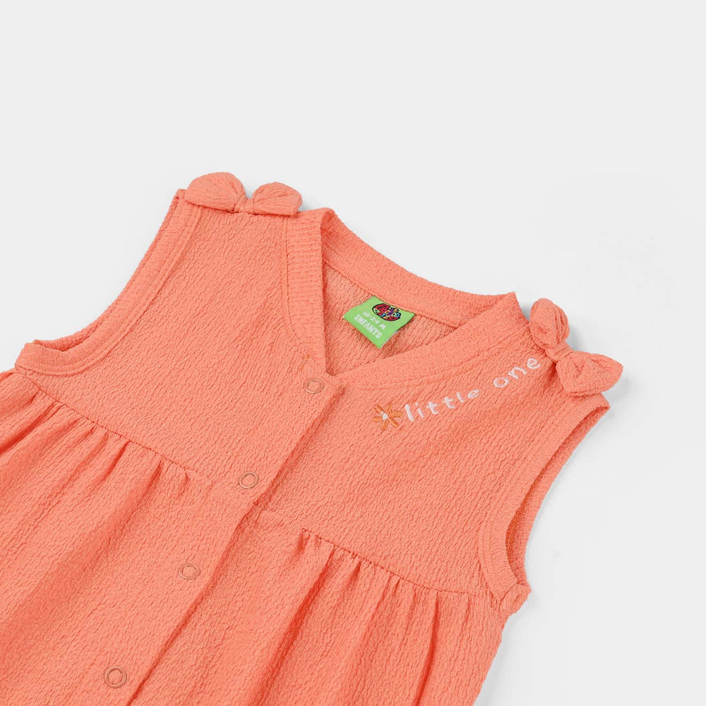 Infant Girls Poly Crinkle Knitted Romper (Little One) - Orange