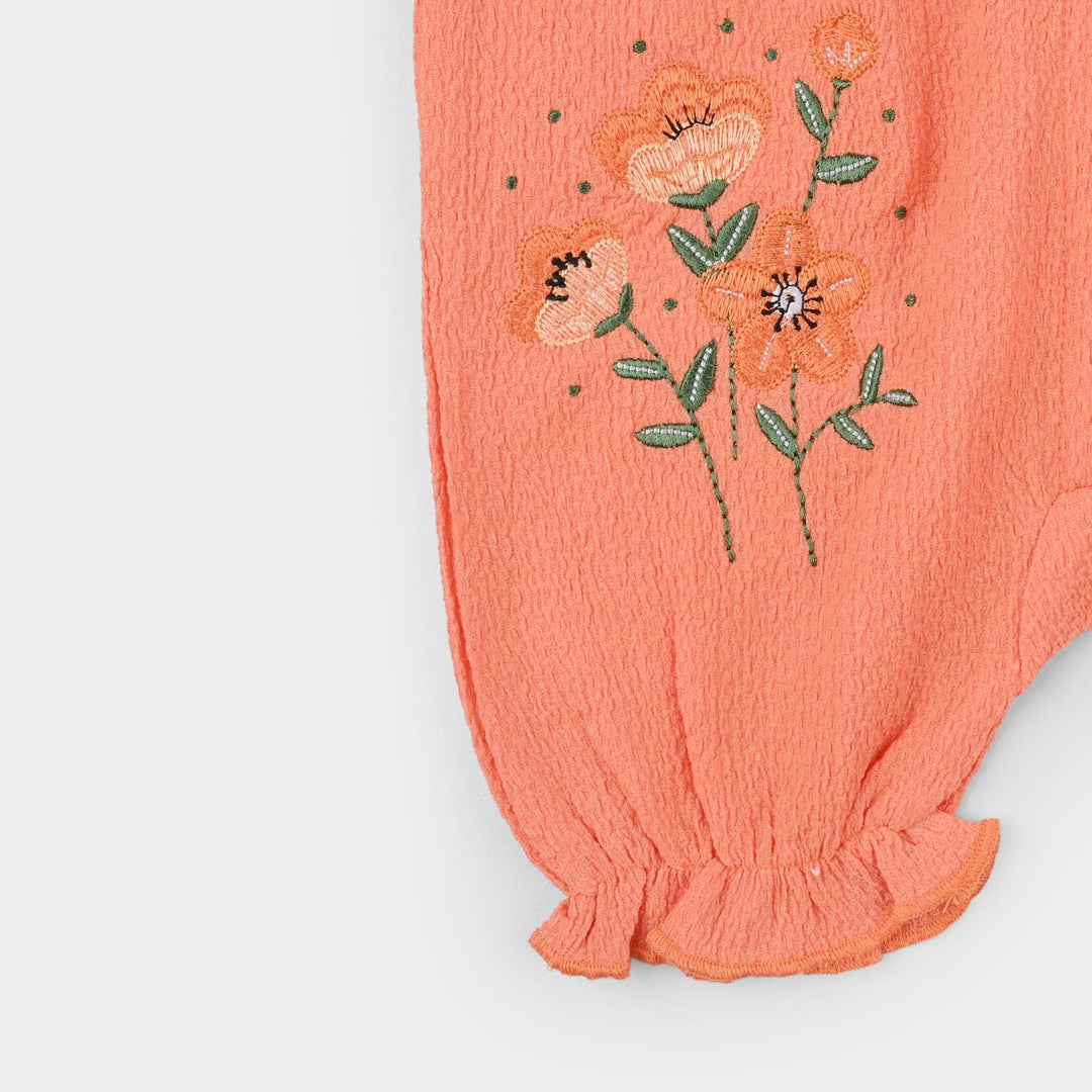 Infant Girls Poly Crinkle Knitted Romper (Little One) - Orange