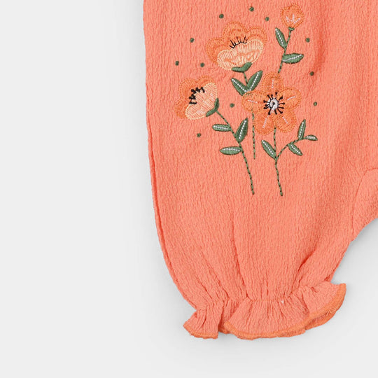 Infant Girls Poly Crinkle Knitted Romper (Little One) - Orange