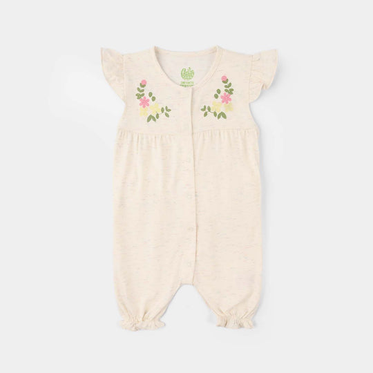 Infant Girls Cotton Jersey Knitted Romper (Ruffle Detail) - Strawberry/White