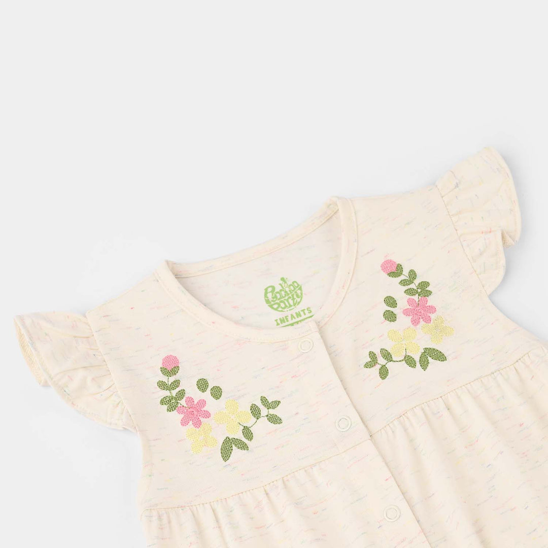 Infant Girls Cotton Jersey Knitted Romper (Ruffle Detail) - Strawberry/White