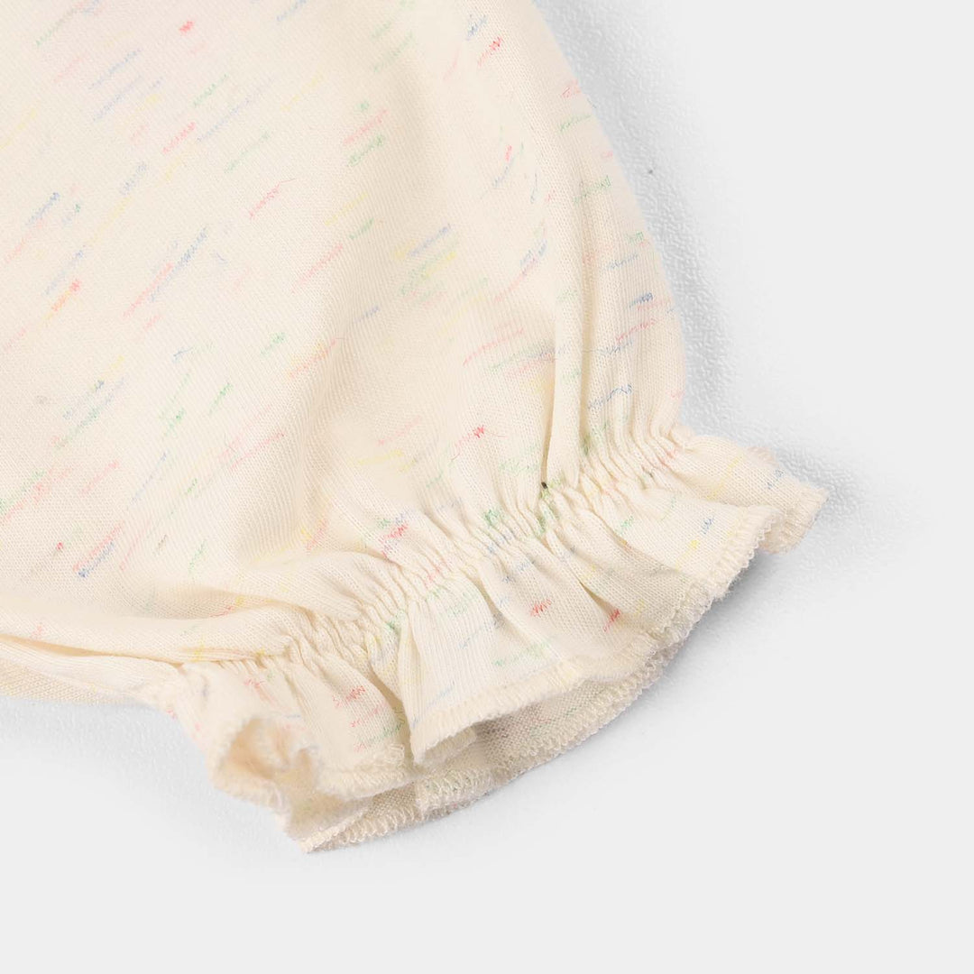 Infant Girls Cotton Jersey Knitted Romper (Ruffle Detail) - Strawberry/White