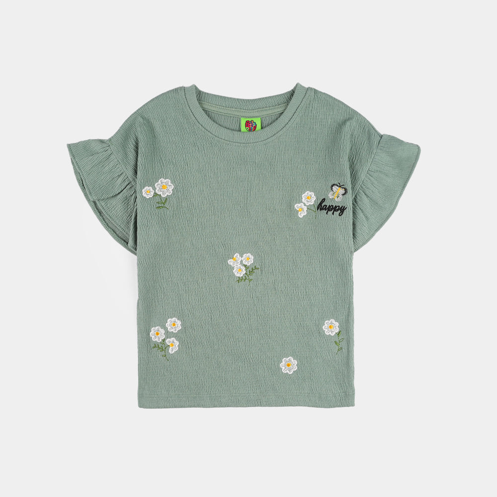 Infant Girls Poly Crinkle Knitted Suit (Be Happy) - Green