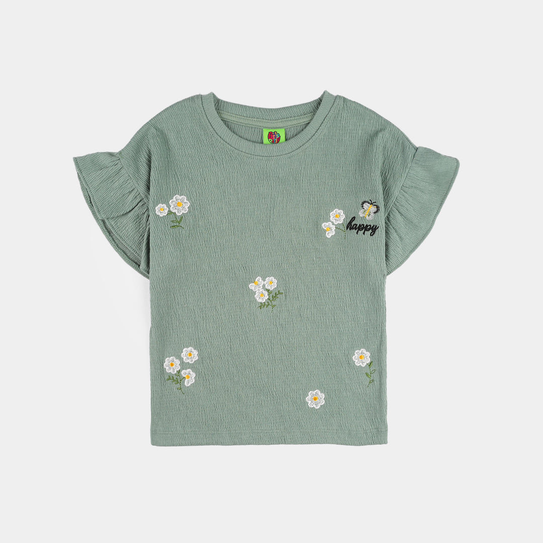 Infant Girls Poly Crinkle Knitted Suit (Be Happy) - Green