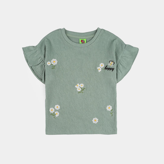 Infant Girls Poly Crinkle Knitted Suit (Be Happy) - Green