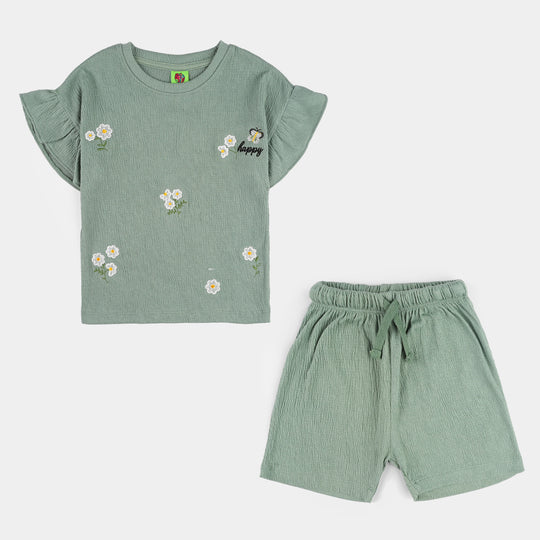 Infant Girls Poly Crinkle Knitted Suit (Be Happy) - Green
