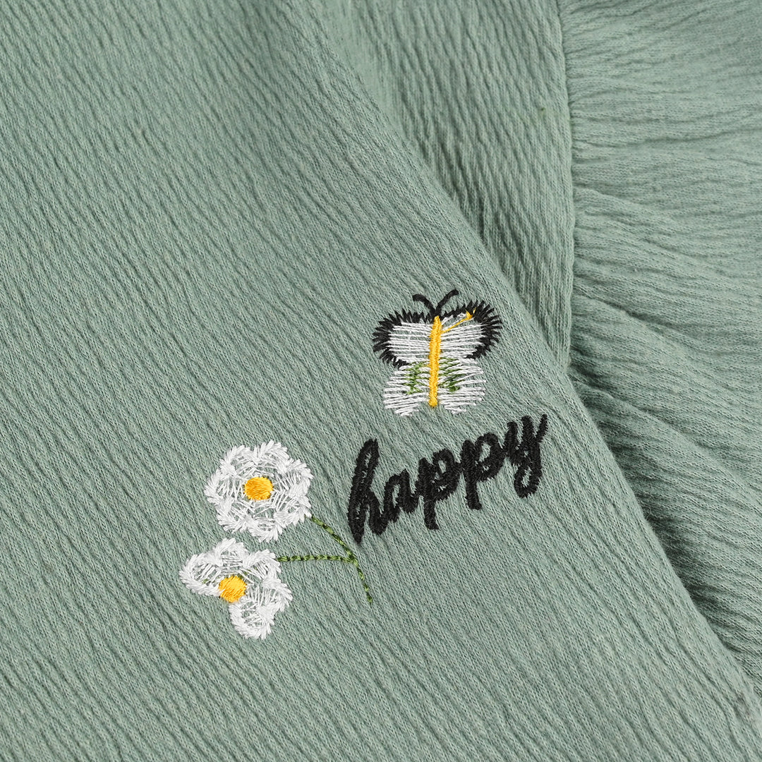 Infant Girls Poly Crinkle Knitted Suit (Be Happy) - Green