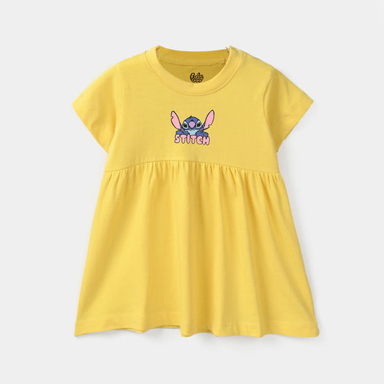 Infant Girls Jersey/Terry Knitted Frock Stitch-Lemon.Drop